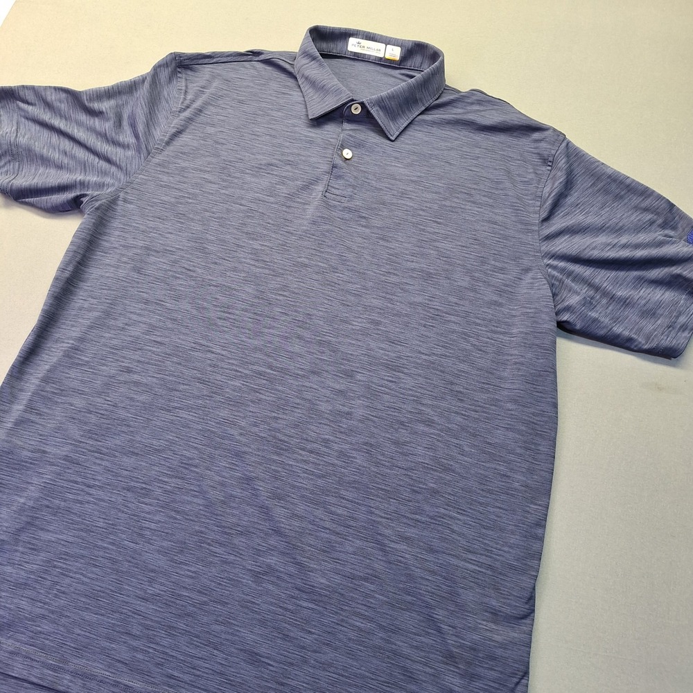 Peter Millar Featherweight UPF 50+ Mens Large Blue Heathered Golf Polo Casual